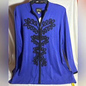 Bob Mackie Wearable Art 2X Purple Embroidered Zip Cardigan NWT